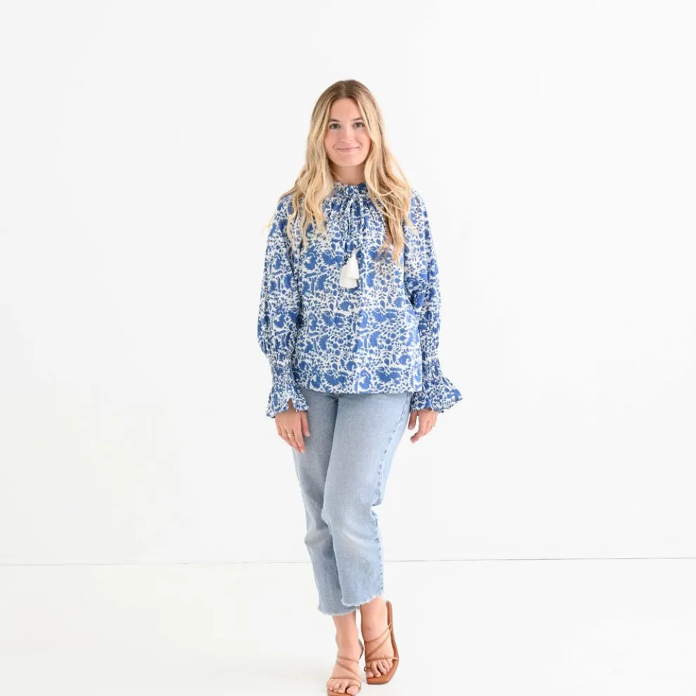 Amaranth Blue Flounce Sleeve Blouse