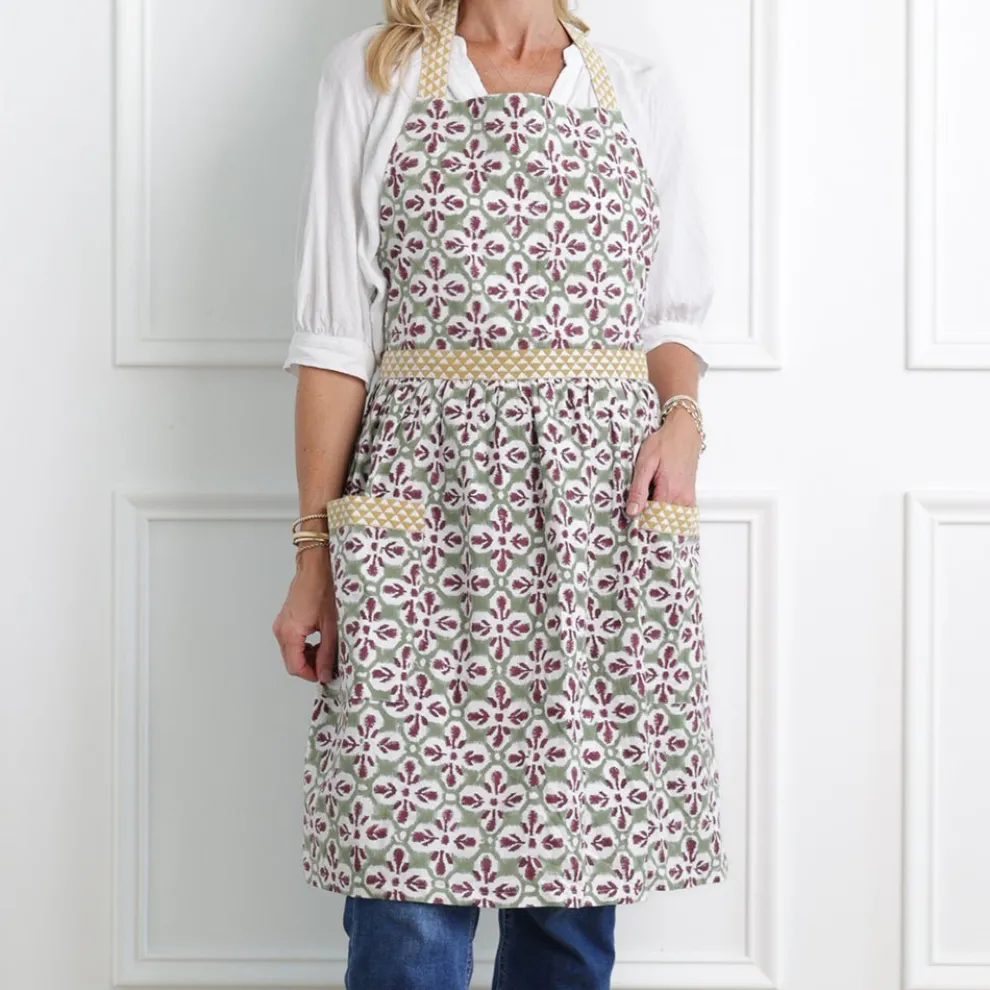 Fleur de Lis Antique Jade Apron