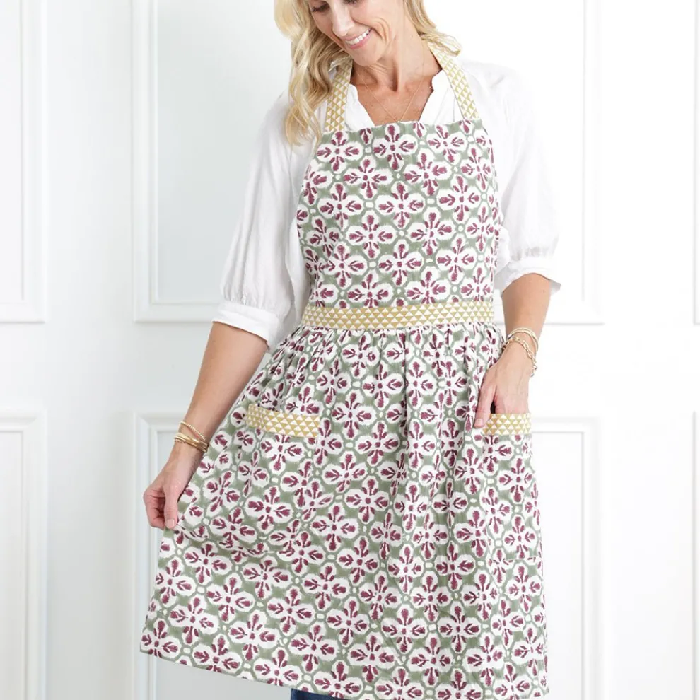 Fleur de Lis Antique Jade Apron