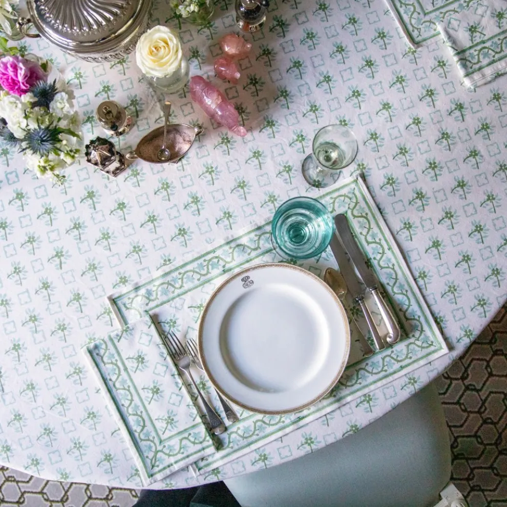 India Hicks Cuban Flower Blue & Green Tablecloth