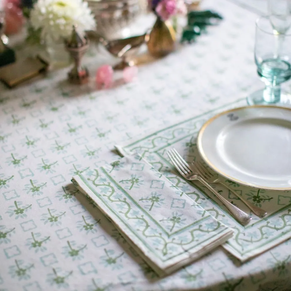India Hicks Cuban Flower Blue & Green Tablecloth