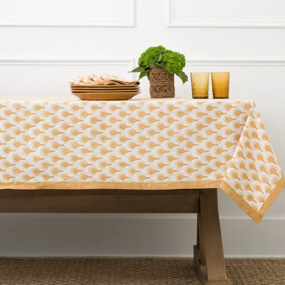 Geo Feather Ochre Tablecloth