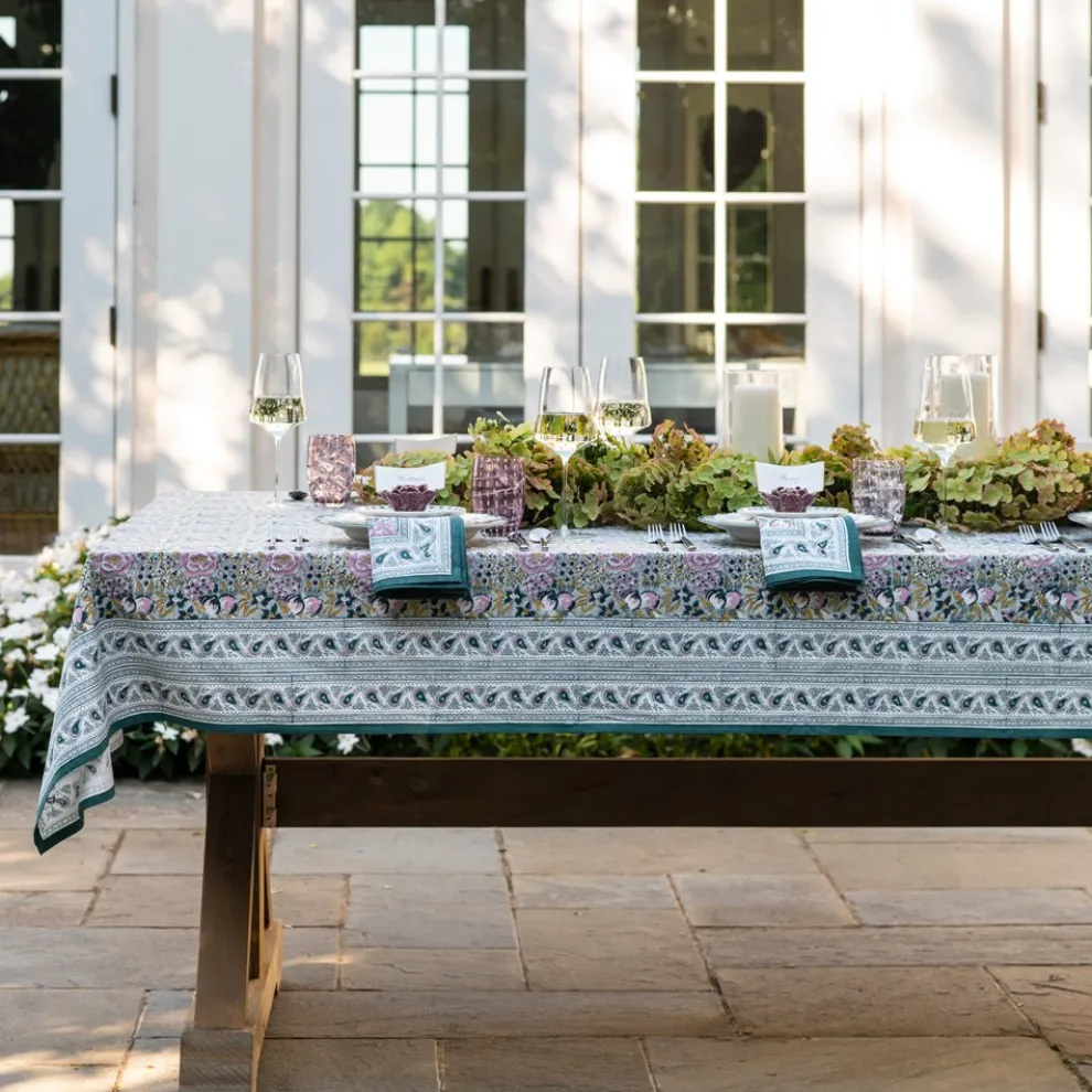 Pomegranate Garden Teal & Lilac Tablecloth