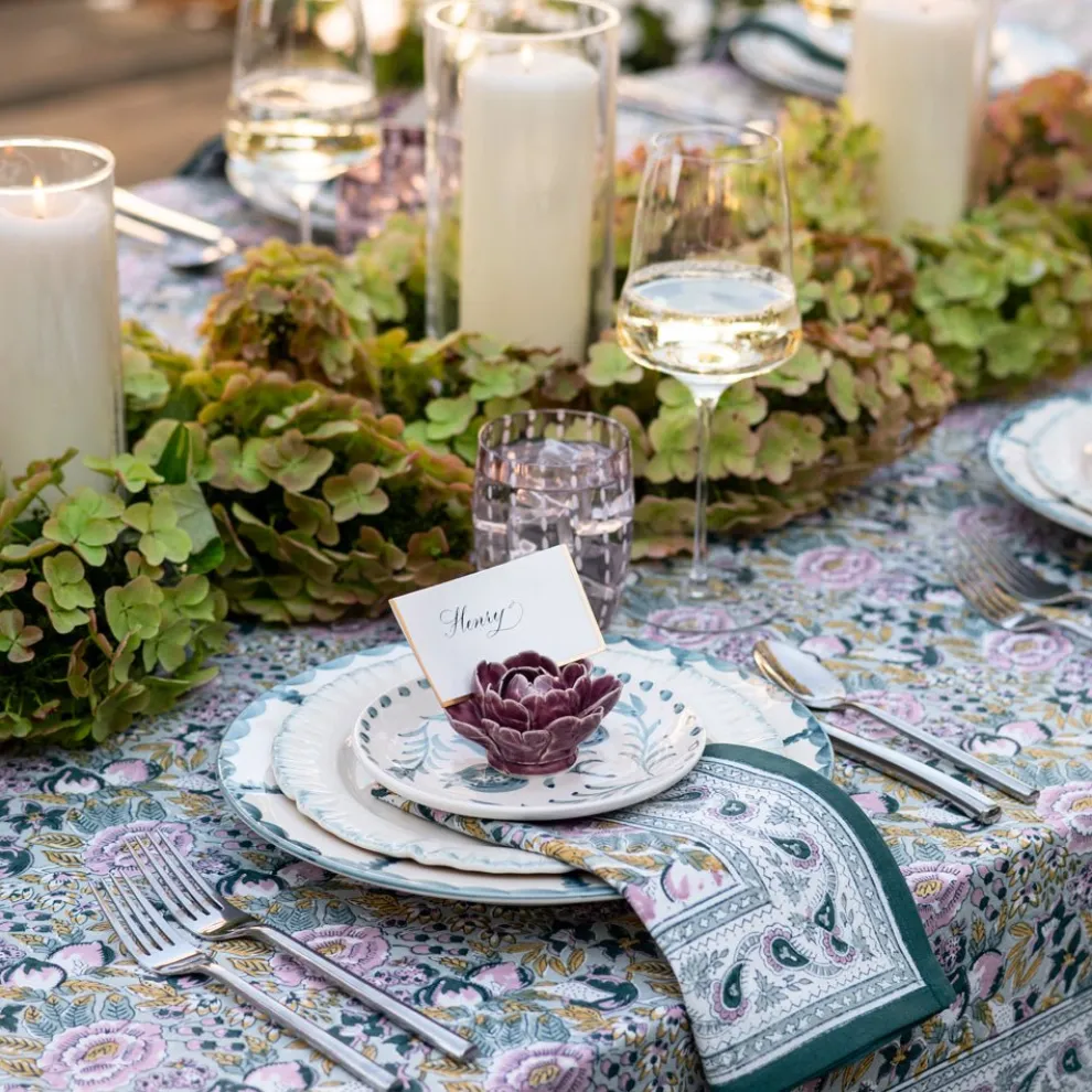 Pomegranate Garden Teal & Lilac Tablecloth