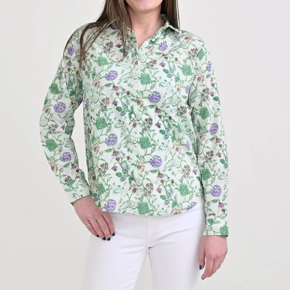 Mila Floral Emerald Button Down Blouse
