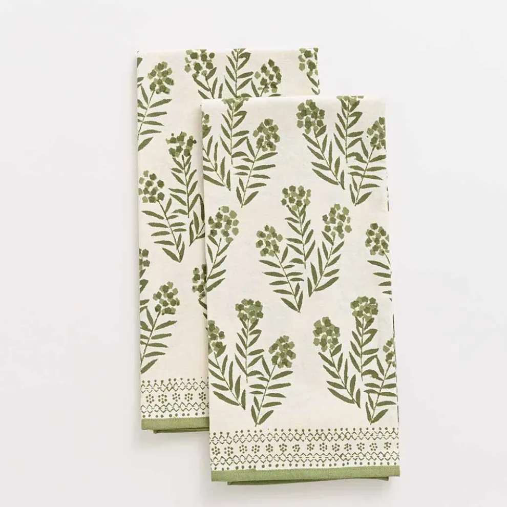 Phlox Green Tea Towels | Set of 2