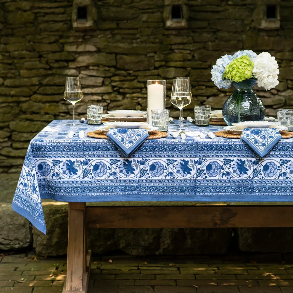 Bohemian Floral Azure Blue & Aqua Tablecloth
