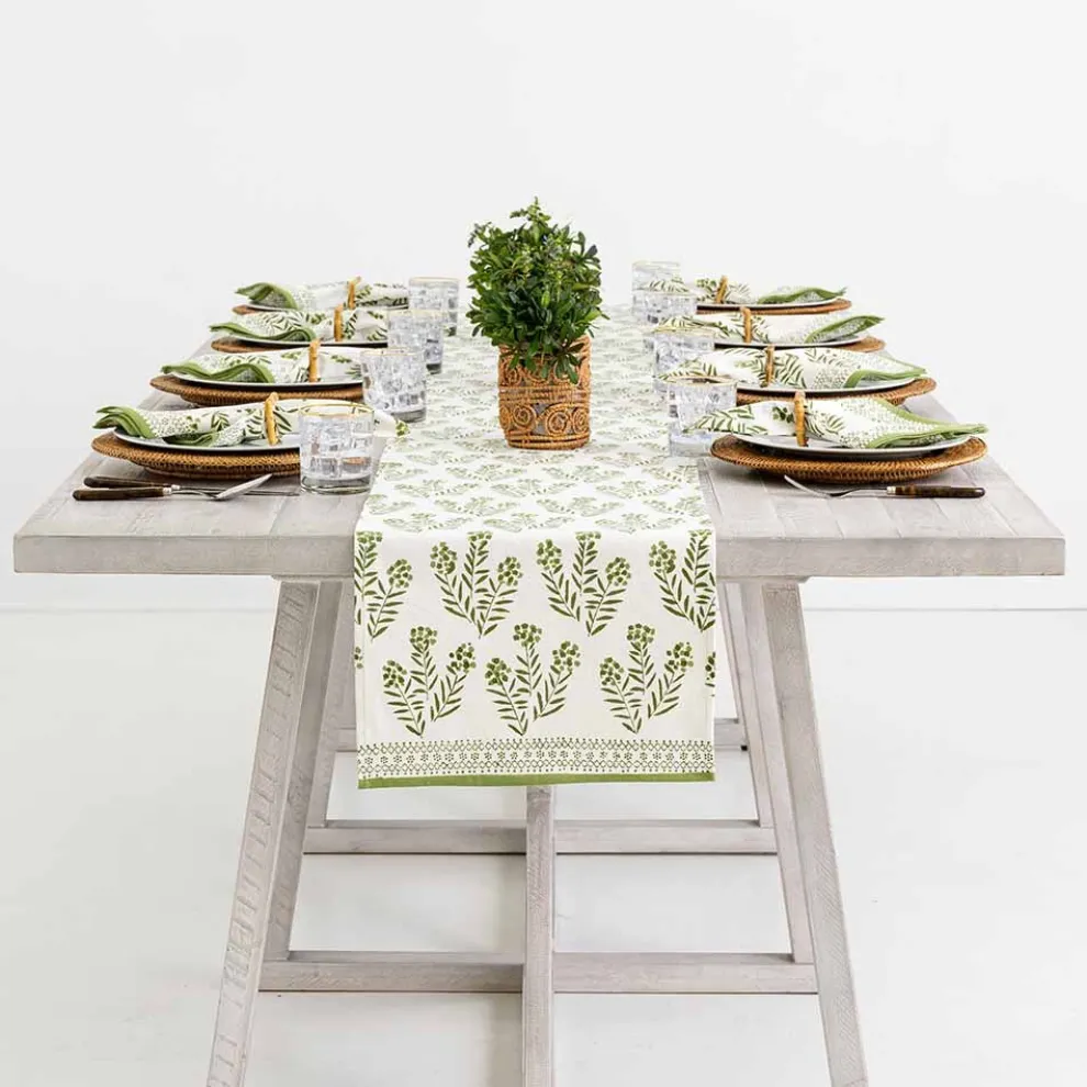 Phlox Green Table Runner
