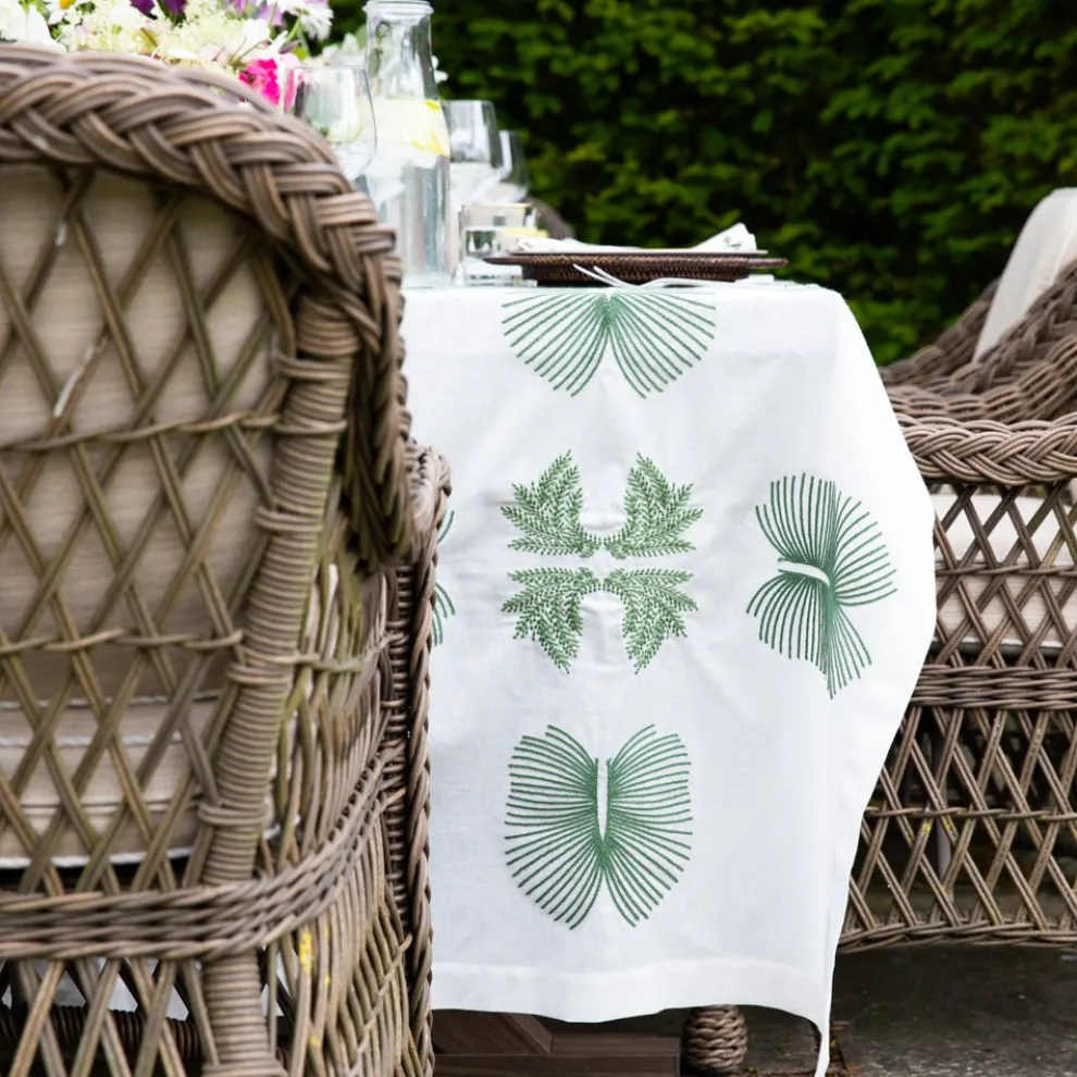 India Hicks Home Embroidered Twin Palms Soft Sage Tablecloth