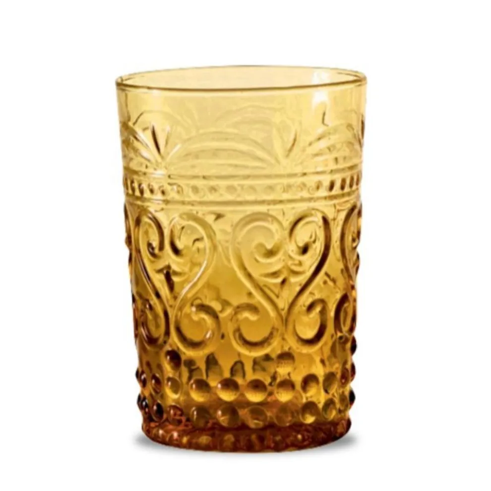 Hand Crafted in Italy| Modern Pressed Juice Glass-Amber