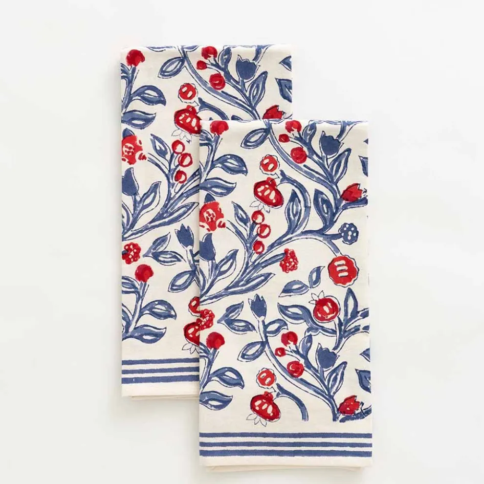 Emma Red & Blue Tea Towels