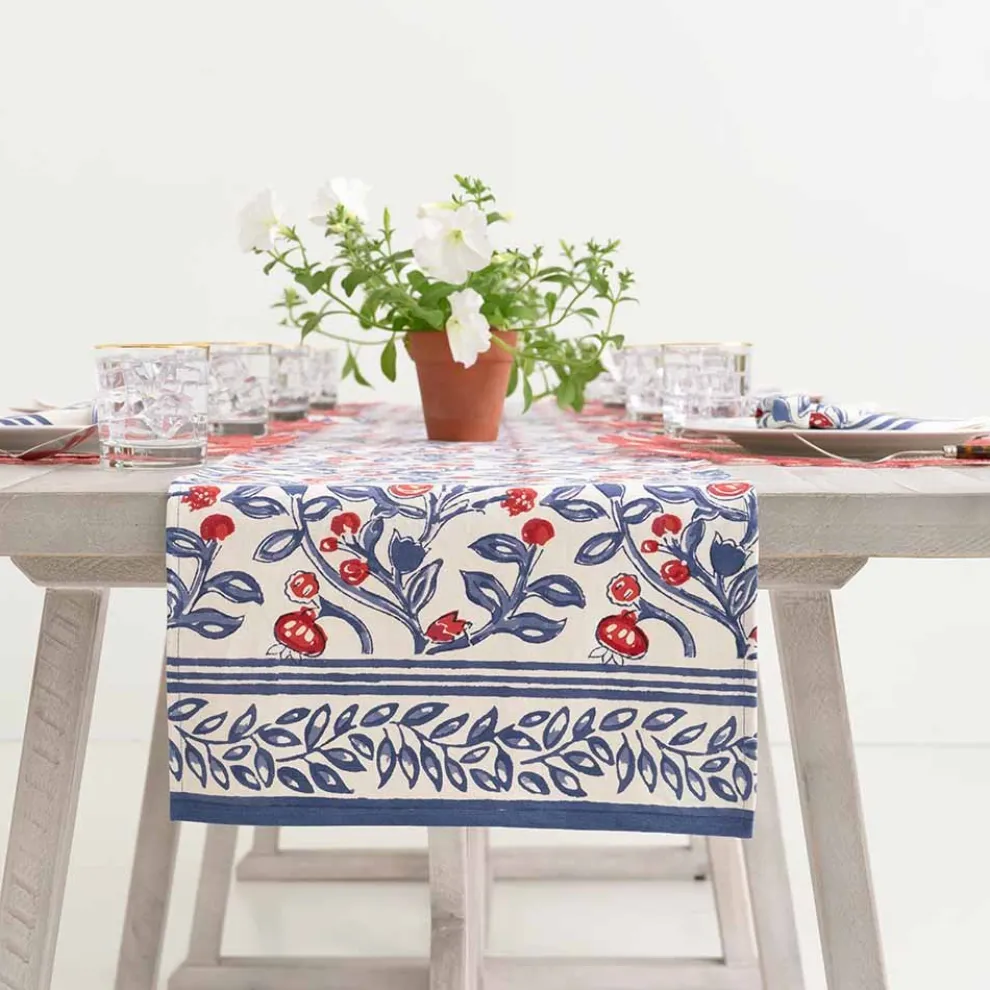 Emma Red & Blue Table Runner