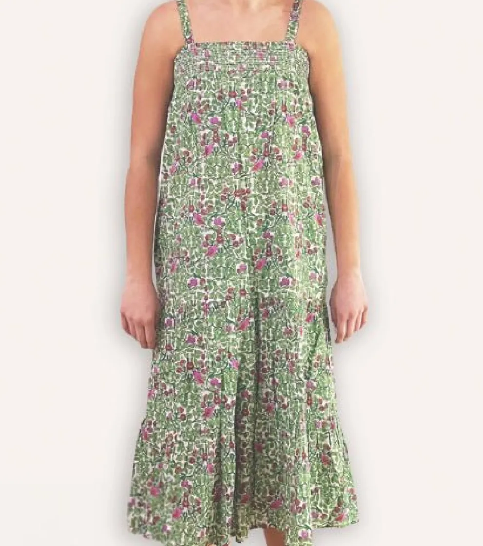 Green & Pink Bird Long Babydoll Dress