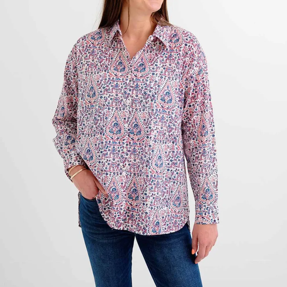 Red & Blue Paisley Button Down Blouse