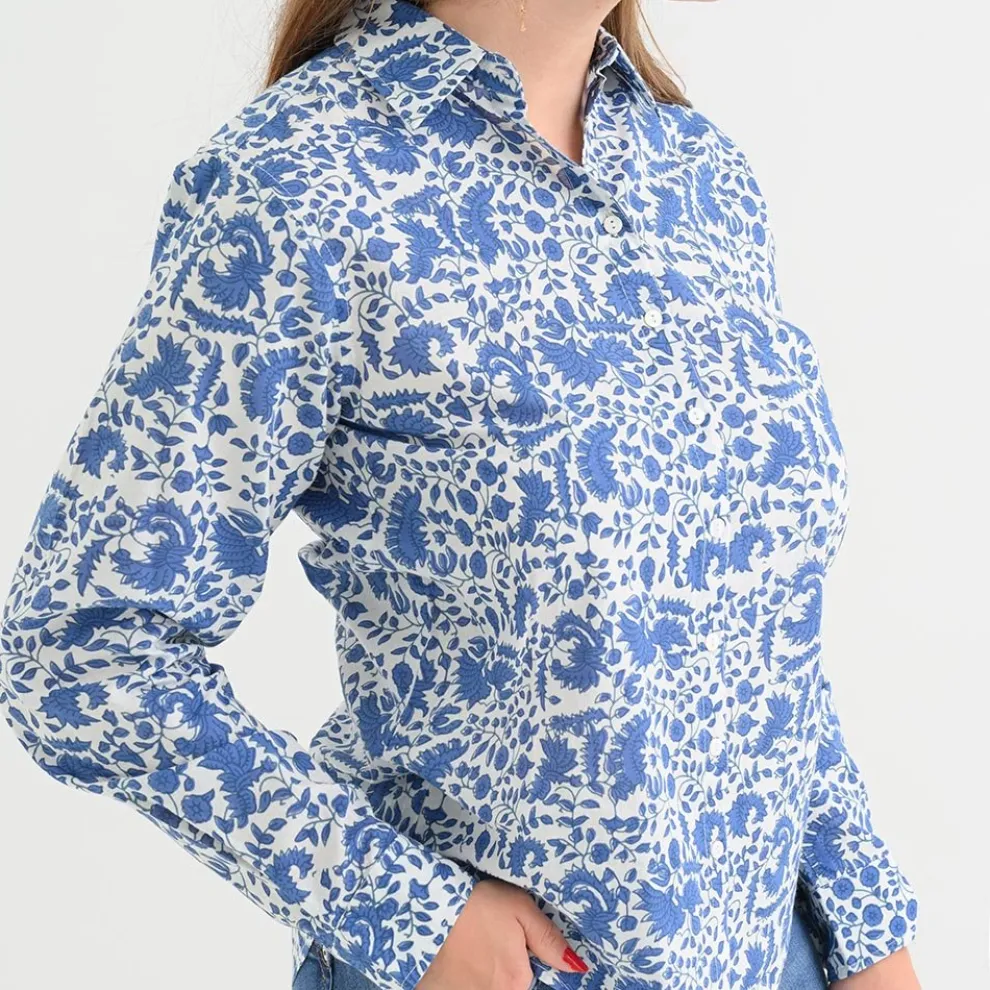 Amaranth Blue Button Down Blouse