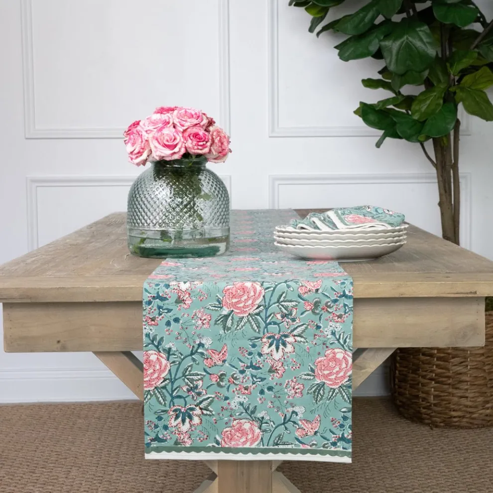 Butterfly Garden Aqua & Rose Table Runner