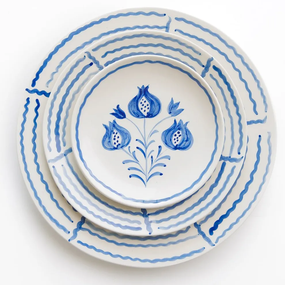 Pomegranate Trio Sketch Cobalt Blue Appetizer Plate | Set of 4