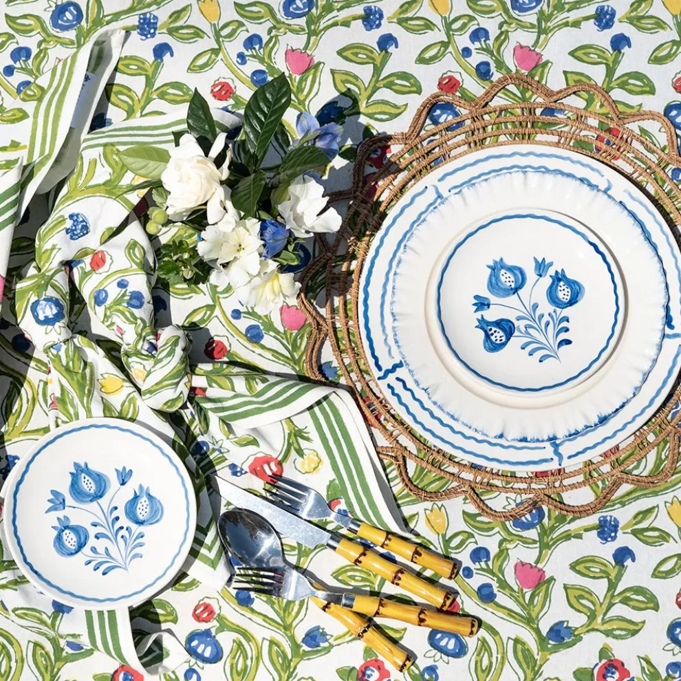 Pomegranate Trio Sketch Cobalt Blue Appetizer Plate | Set of 4