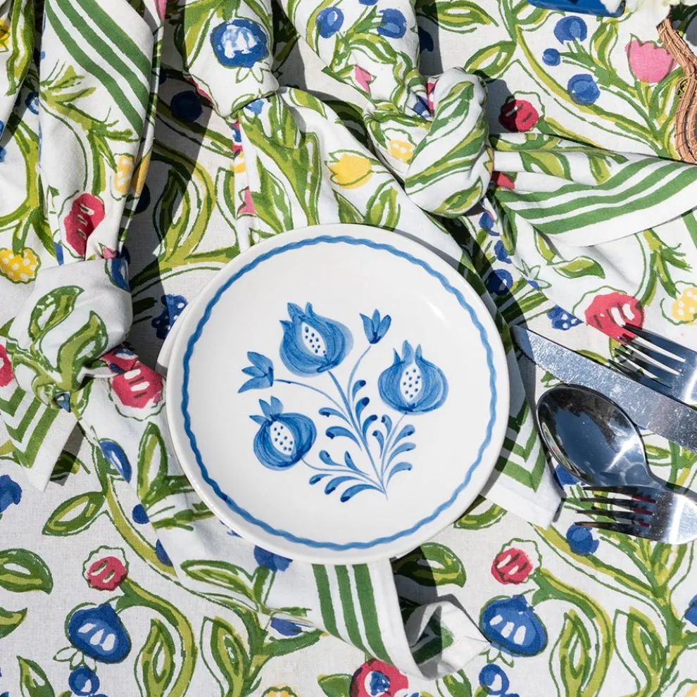 Pomegranate Trio Sketch Cobalt Blue Appetizer Plate | Set of 4