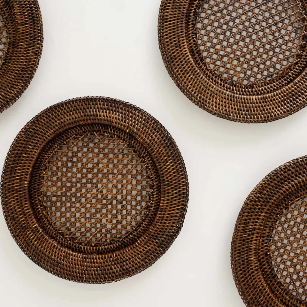 India Hicks Home Antique Brown Rattan Charger | Set of 4