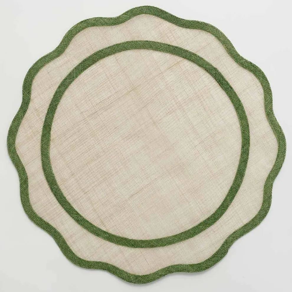 Green Scalloped Edge Woven Placemats | Set 4