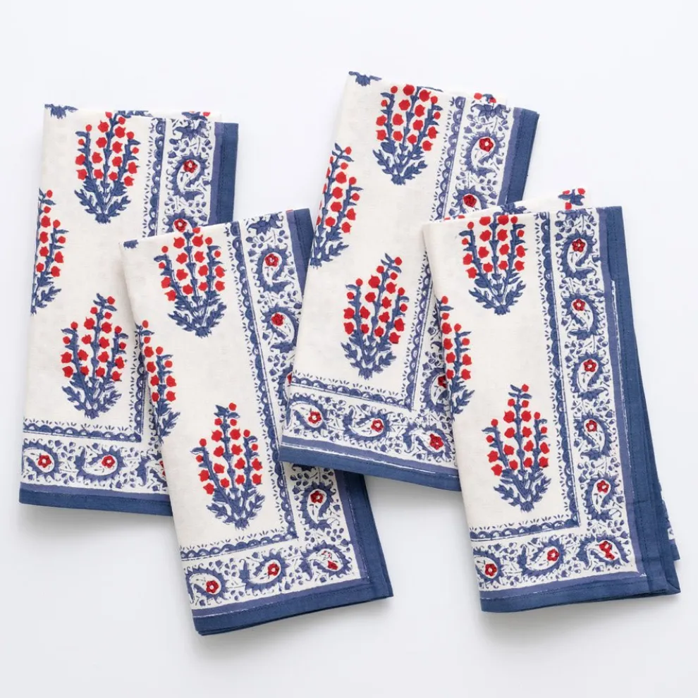 Block Printed Sagar Red & Blue Napkins