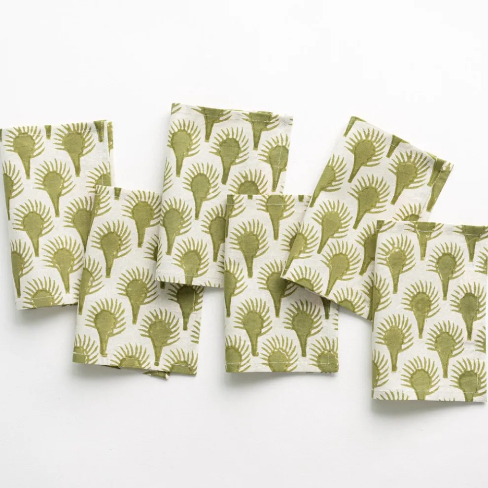 Geo Feather Moss Cocktail Napkin | Set of 6