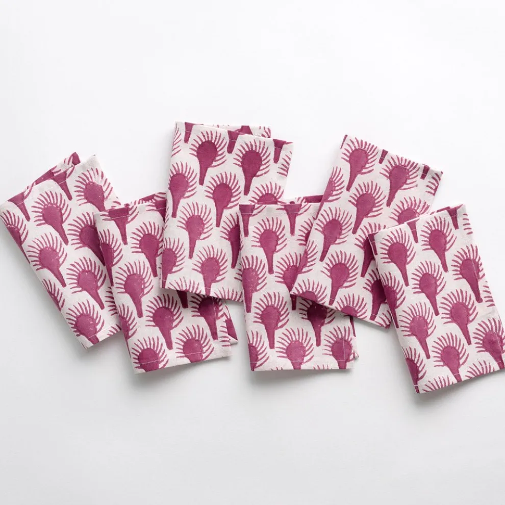 Geo Feather Fuchsia Cocktail Napkin | Set of 6