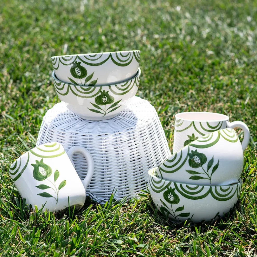 Pomegranate Crest Green Bowl | Set of 2