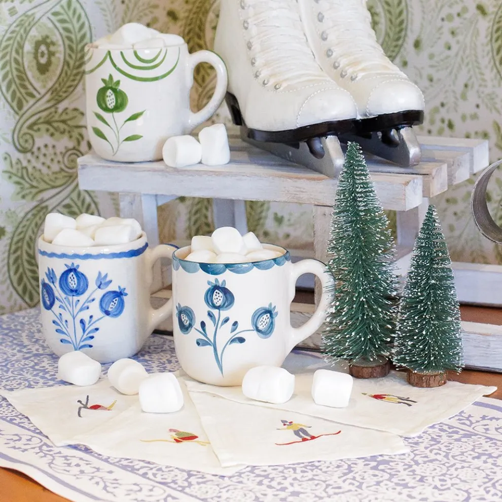 Skiers Embroidered Linen Cocktail Napkin | Set of 4