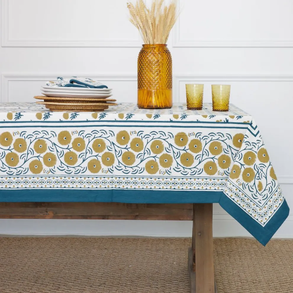 Gaya Teal & Marigold Tablecloth