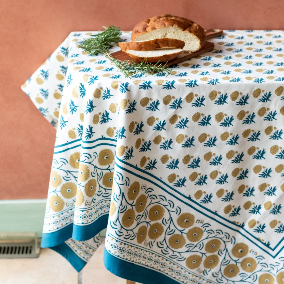 Gaya Teal & Marigold Tablecloth