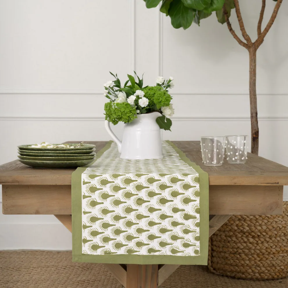 Geo Feather Moss Table Runner